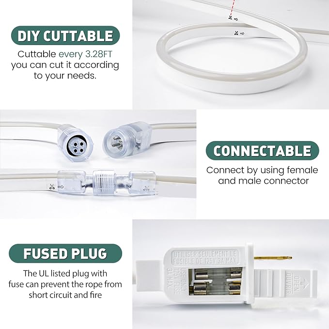 GZBtech RGB LED Neon Rope Lights 50FT/15M, AC 110-120V Waterproof Color Changing LED Rope with Remote Controller, Dimmable Multi Color Neon Rope Lighting for Indoor Outdoor Commercial Use-HomvellaHome