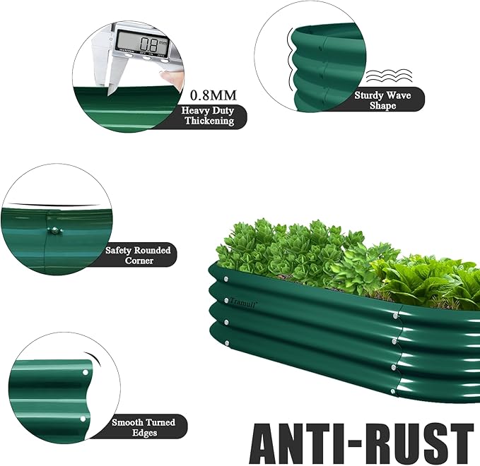 2 Pack 4x2x1FT Galvanized Raised Garden Bed Kit Oval Metal Ground Planter Box Outdoor Bottomless Planter Raised Beds for Vegetables Flowers Herbs Fruits, Green-HomvellaHome