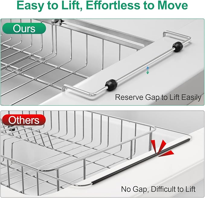 GSlife Expandable in Sink Dish Drying Rack - Stainless Steel Capacity Adjustable Over The Sink Dish Rack (13.4''-20.4''), Dish Drainer for Kitchen Sink Counter with Utensil Holder, Silver-HomvellaHome