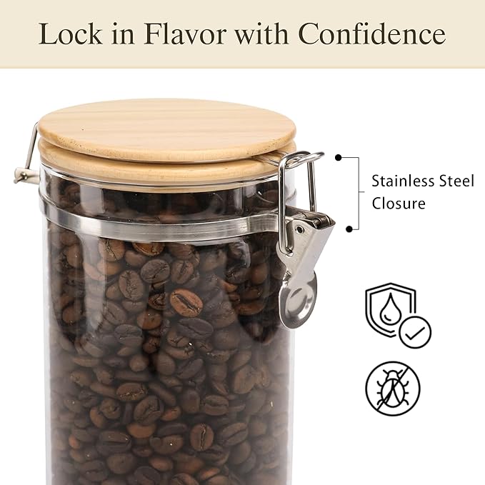 Glass Coffee Canister Coffee Containers for Ground Coffee Coffee Bean Storage Airtight Seal with Locking Clamp, Coffee Bar Accessories Perfect for Kitchen Storage-HomvellaHome