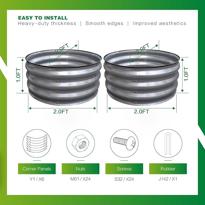 GARDMAX 2 Pack 2x2x1FT Galvanized Round Raised Garden Bed Kit, Metal Planter Boxes Outdoor with Easy Assembly, Large Garden Bed for Vegetables, Fruits, Flower, Herbs Silver-HomvellaHome