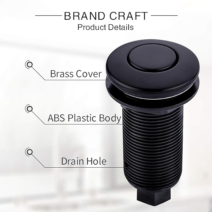 Garbage Disposal SinkTop Air Switch Kit with Long Button,Brass Made Cover,UL,Matte Black-HomvellaHome