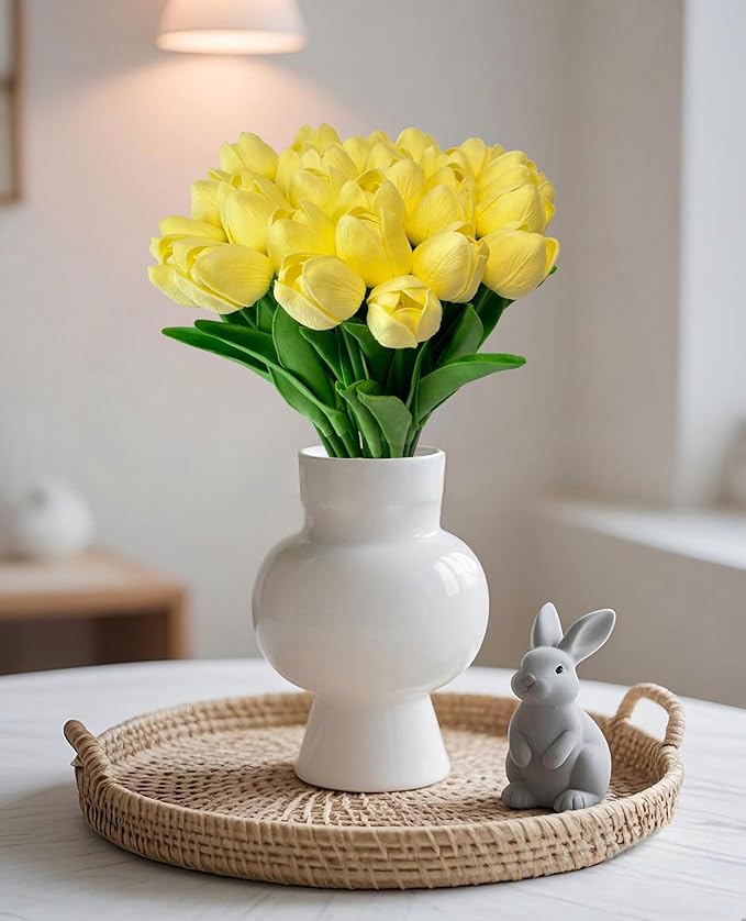 15pcs Artificial Tulips Flowers Real Touch Latex Bouquet Fake Tulips for Office Wedding Party Home Kitchen Garden Decoration-HomvellaHome