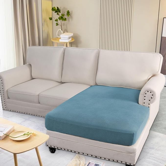 H.VERSAILTEX Super Stretch Individual Chaise Cover Sectional Couch Covers for L Shaped Sofa Both Left/Right Featuring Thick Jacquard Textured Twill Fabric (1 Piece Chaise Cover, Storm Blue)-HomvellaHome