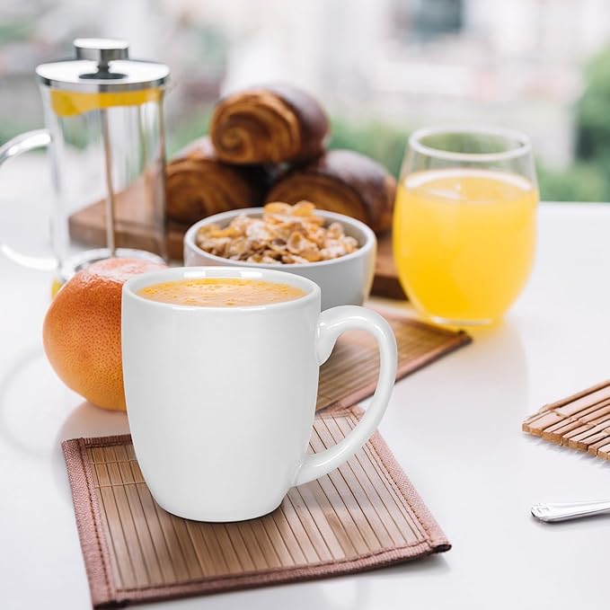 16 OZ White Stoneware Mugs Set of 6, Large Ceramic Coffee Cups with Handle, Porcelain Mugs for Latte, Milk, Tea and Juice-HomvellaHome