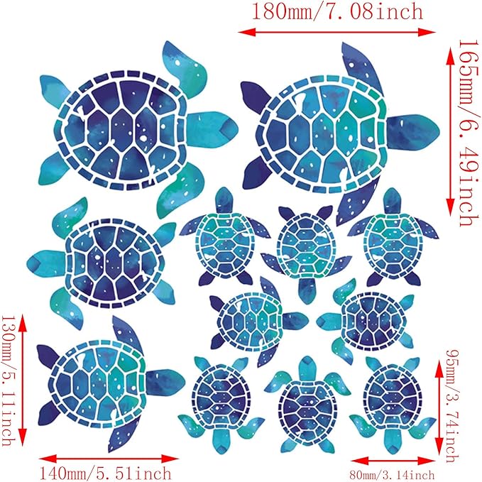 12pcs Sea Turtle Vinyl Stickers Underwater Ocean Decals Waterproof Wall Sticker Home and Bedroom Decoration, DIY Accessories, Blue-HomvellaHome