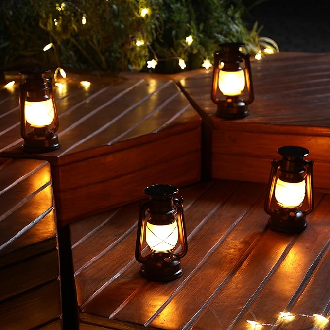 2 Pack Solar Hanging Lantern Outdoor, Solar Powered, Auto On/Off Waterproof LED Flame Umbrella Vintage Lights for Garden, Patio, Yard, Flickering Flameless Candle Mission Lights for Table, Party-HomvellaHome