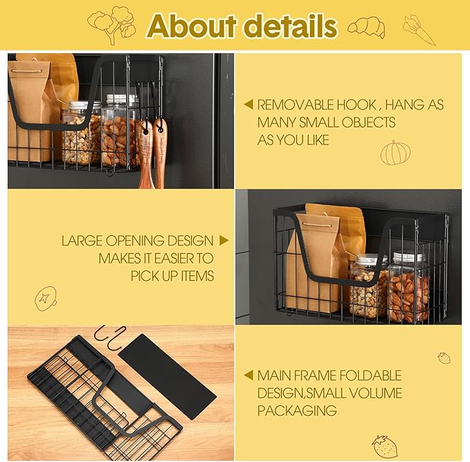 2 Pack Magnetic Shelf for Fridge Fruit Storage Container Fridge Magnetic Baskets Fruit Potato Onion Storage Bins, Pantry Organizer Refrigerator, Kitchen Counter, Cabinet, 12.4 x 7.9 x 5 Inch-HomvellaHome