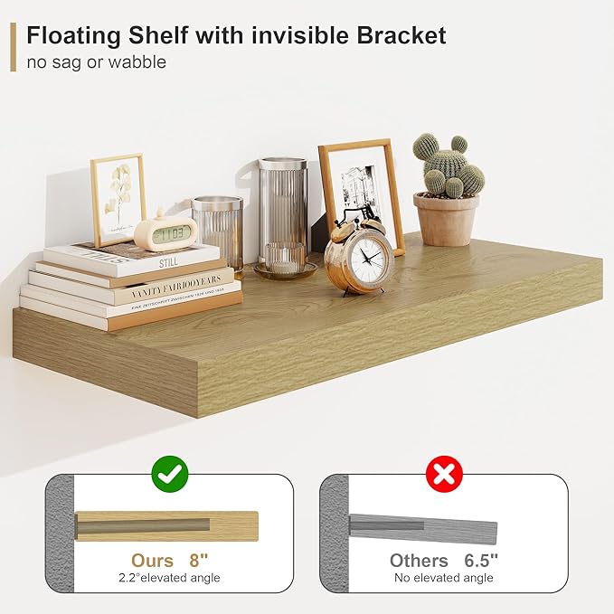 12" Deep Bathroom Floating Shelves for Wall Shelf Over Toilet Wall Mounted Farmhouse Long 55 inches Set of 1, Farmhouse Shelves with Invisible Brackets for Living Room, Kitchen, Bedroom,Oak-HomvellaHome