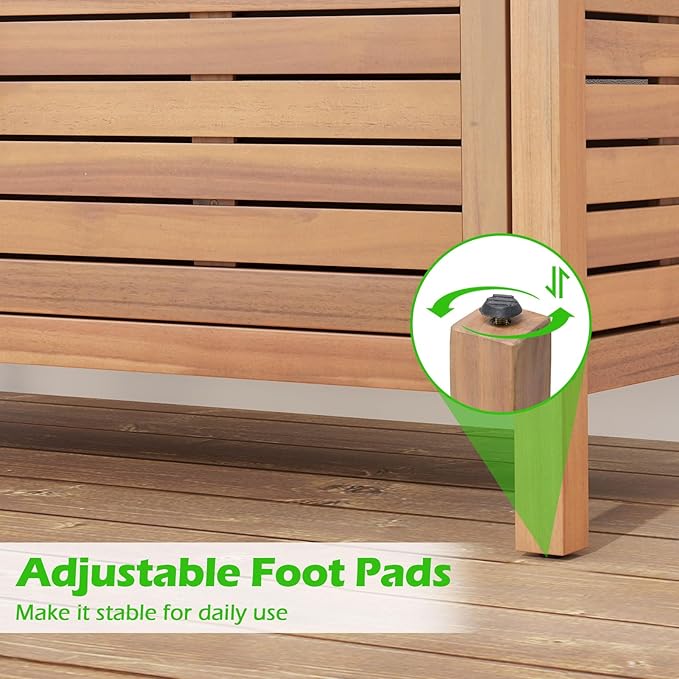 Goplus Patio Storage Cabinet, 2-Door Acacia Wood Storage Container with Faux Marble Top, Outdoor Wooden Sideboard for Deck, Garden, Lawn and Backyard-HomvellaHome