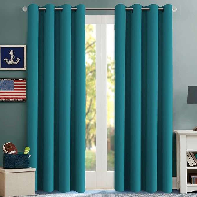 H.VERSAILTEX Blackout Room Darkening Window Treatment Curtains,Grommet Drapes,52 by 96 - Inch - Turquoise Blue - Set of 2-HomvellaHome