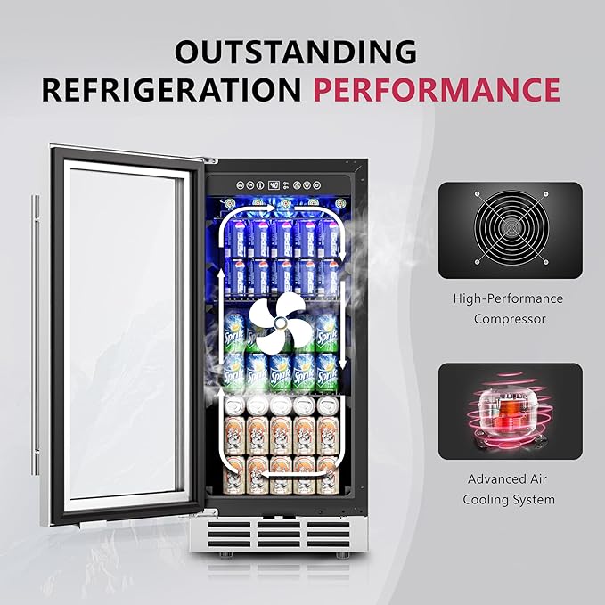 15'' Beverage Refrigerator Cooler - 126 Cans Under Counter Beverage Fridge with LED Light, Built-in Design, Wine Cooler for Home/Kitchen-HomvellaHome