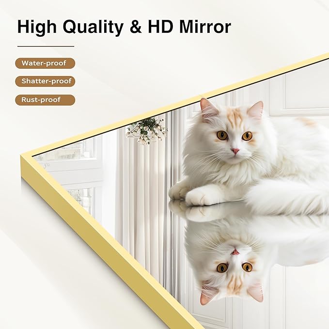 Gold Bathroom Mirror for Wall, 30x30 Inch Rectangle Mirrors with Metal Frame, Modern Vanity Wall Mirror Decor for Bathroom Living Room, Entryway Hangs Horizontal or Vertical-HomvellaHome