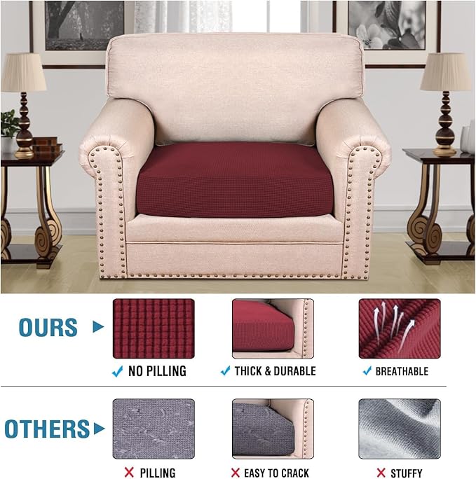 H.VERSAILTEX Super Stretch Individual Seat Cushion Covers Sofa Covers Couch Cushion Covers Slipcover Sets Thick Jacquard Textured Twill Fabric (1 Piece Chair Cushion Cover, Burgundy Red)-HomvellaHome