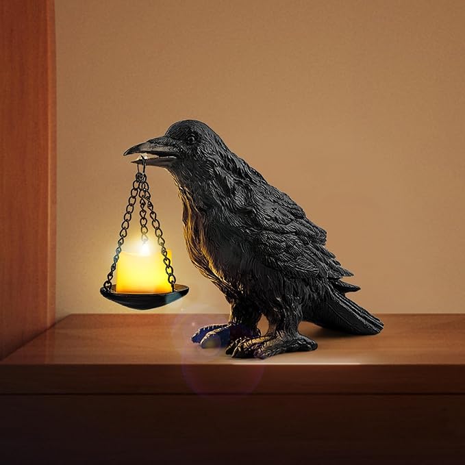 Gothic Home Decor Fake Crow Light Holder Halloween Decorations Indoor Raven Lamp Tealight Candle Holder Resin Statue Black-HomvellaHome