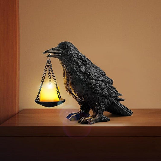 Gothic Home Decor Fake Crow Light Holder Halloween Decorations Indoor Raven Lamp Tealight Candle Holder Resin Statue Black-HomvellaHome