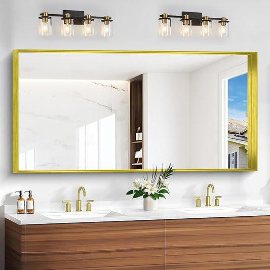 Gold Bathroom Mirror, 30x60 Inch Rectangular Deep Frame Mirror, Large Wall Mounted Bathroom Vanity Mirror Over Sink for Bedroom,Restroom, Living Room, Hangs Vertically or Horizontally-HomvellaHome