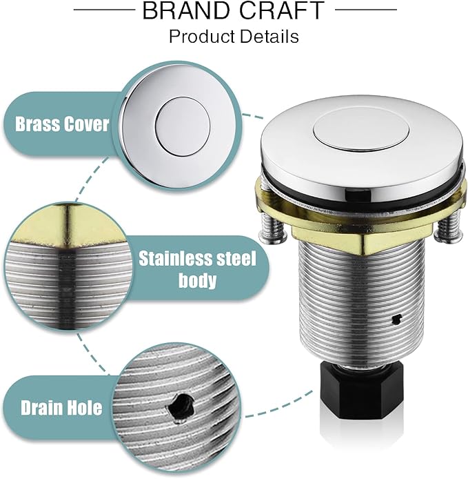 Garbage Disposal SinkTop Air Switch Kit with Stainless Steel Button,Chrome-HomvellaHome