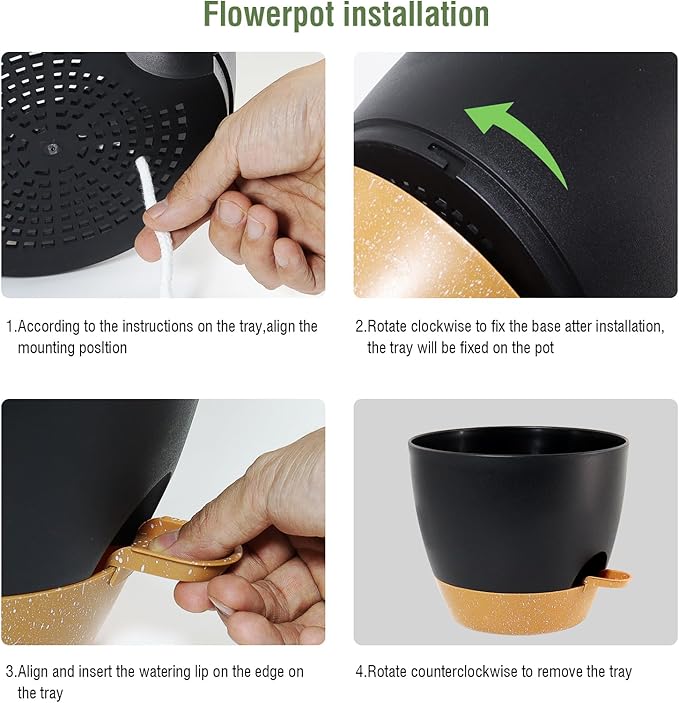 10/9/8 inch Medium Self Watering Pots, Planter, Plant Pots with Mesh Drainage Holes for Indoor Outdoor Garden Plants, Plastic Flower Pots with Removable Deep Reservoir, Black with Brown-HomvellaHome