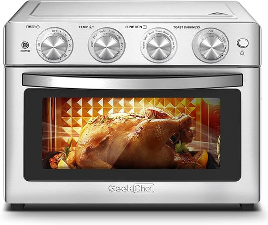 Geek Chef 26 QT Air Fryer Oven, Big Air Fryer, Toast Oven with Bake, Roast, Pizza, Easy to Use & Clean, 6 Slice Toast, Stainless Steel-HomvellaHome