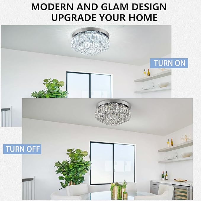 12 Inch Crystal Chandelier LED Ceiling Light 2 Tier Flush Mount Ceiling Light Fixtures Modern Chandelier Lighting for Hallway Bedroom Dining Room Kitchen (Cool White)-HomvellaHome