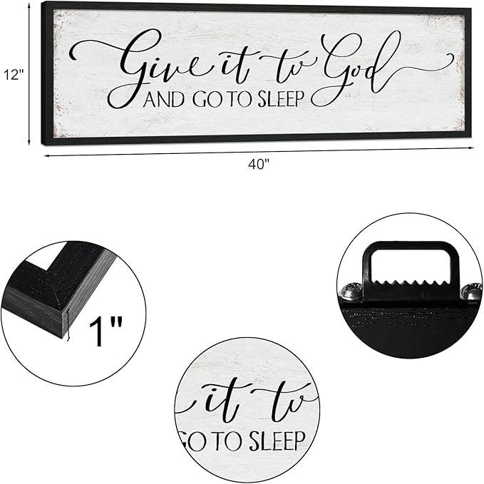 Give It to God and Go to Sleep Sign: Farmhouse Bedroom Wall Decor Above Bed Rustic Country Master Bedroom Hanging Decor Framed Country Plaque 12" x 40"-HomvellaHome
