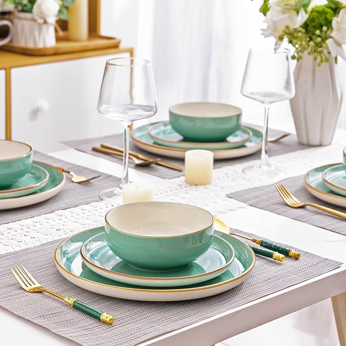 GBHOME Ceramic Dinnerware Sets, 18 Pieces Stoneware Dinnerware Set, Plates and Bowls Sets, Dishwasher & Microwave Safe,Dishes Set | Service for 6-HomvellaHome