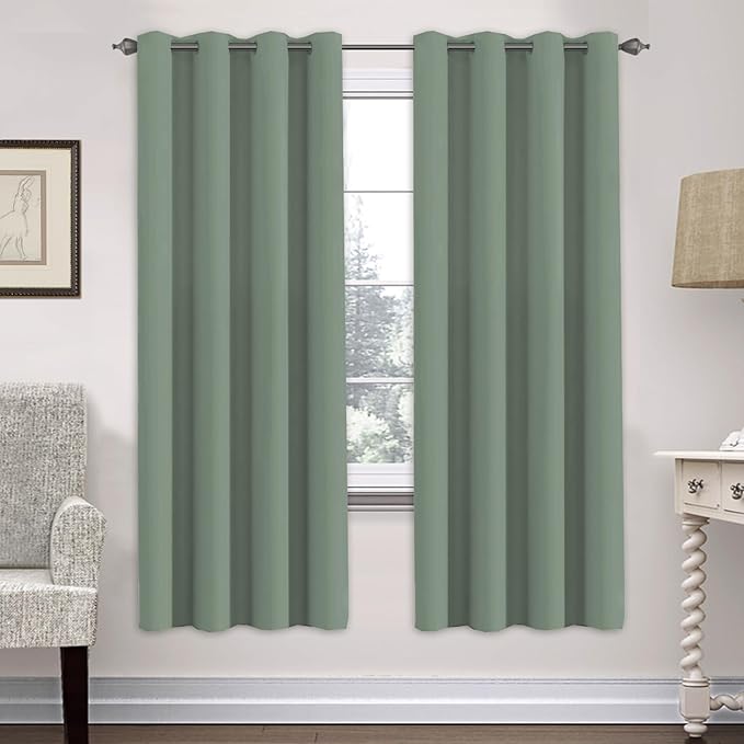 H.VERSAILTEX Room Darkening Curtains for Living Room Light Reducing Thermal Insulated Window Treatment Panels/Drapes Grommet Top 2 Panels Green Bay - 52 x 72 Inches-HomvellaHome