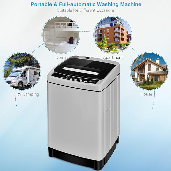 Giantex Full Automatic Washing Machine, 2 in 1 Portable Laundry Washer 1.5Cu.Ft 11lbs Capacity Washer and Spinner Combo 8 Programs 10 Water Levels Energy Saving Top Load Washer for Apartment Dorm-HomvellaHome