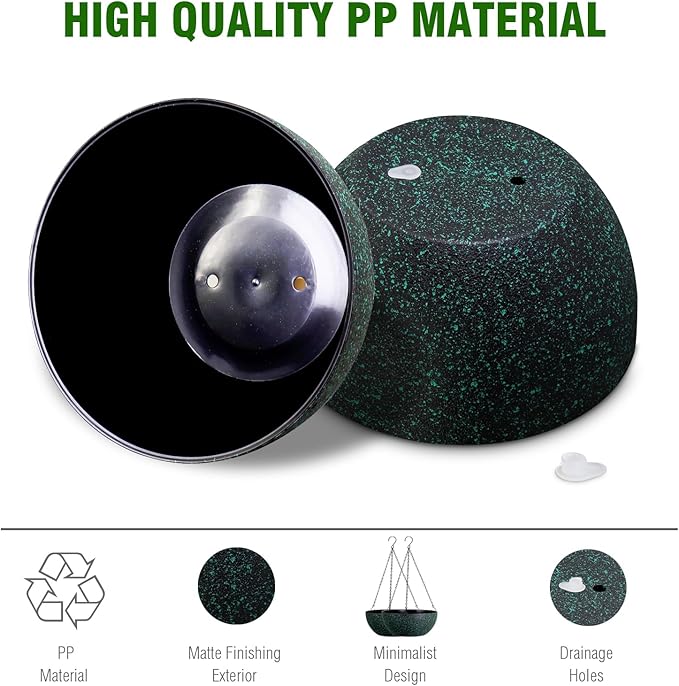 10inch Hanging Planters for Outdoor Indoor Plants with Drainage Holes and Chain, 2 Pack Round Hanging Flower Pots for Garden Home Porch Decor, Black with Green Speckles-HomvellaHome
