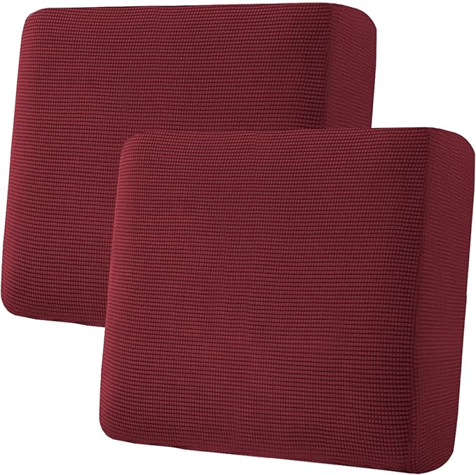 H.VERSAILTEX Super Stretch Individual Seat Cushion Covers Sofa Covers Couch Cushion Covers Slipcover Sets Thick Jacquard Textured Twill Fabric (2 Piece Large Sofa Cushion Covers, Burgundy Red)-HomvellaHome