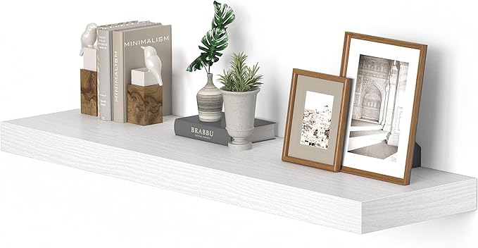 10 inch Deep Wall Shelves 36 inche Long, 1.8 Thick Single Floating Shelf Wall Mounted, Heavy Duty 70 lbs Shelves for Bedroom, Books, Living Room, Kitchen, Office Modern Farmhouse Decor, White-HomvellaHome