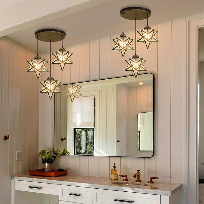 Glass Glam Chandelier Star Pendants Light Fixture Modern Elegant Ceiling Hanging Lights Included LED Warm Light Bulbs Oiled Bronze-HomvellaHome