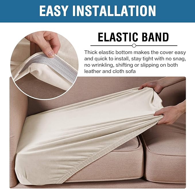 H.VERSAILTEX Velvet Stretch Couch Cushion Cover Plush Cushion Slipcover for Chair Cushion Furniture Protector Seat Cushion Sofa Cover (1 Piece Armchair Cushion Covers, Ivory)-HomvellaHome