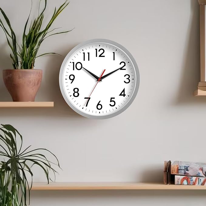 14 Inch Wall Clock Large Battery Operated Big Silent Non Ticking Analog Decorative for Living Room Office Kitchen Outdoor Classroom Bedroom Bathroom School Home(Silver)-HomvellaHome