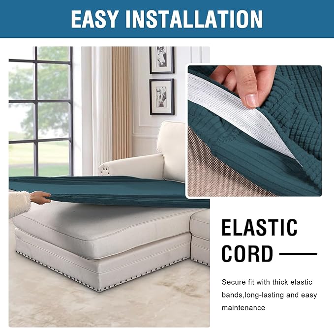 H.VERSAILTEX Super Stretch Individual Chaise Cover Sectional Couch Covers for L Shaped Sofa Both Left/Right Featuring Thick Jacquard Textured Twill Fabric (1 Piece Chaise Cover, Deep Teal)-HomvellaHome