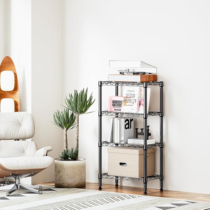 1000 lbs 4 Tier Shelf Metal Storage Shelves Wire Rack Closet Organizers with PP Board for Garage Kitchen Bathroom Laundry Black 11.8" D x 21.7" W x 39.5" H-HomvellaHome