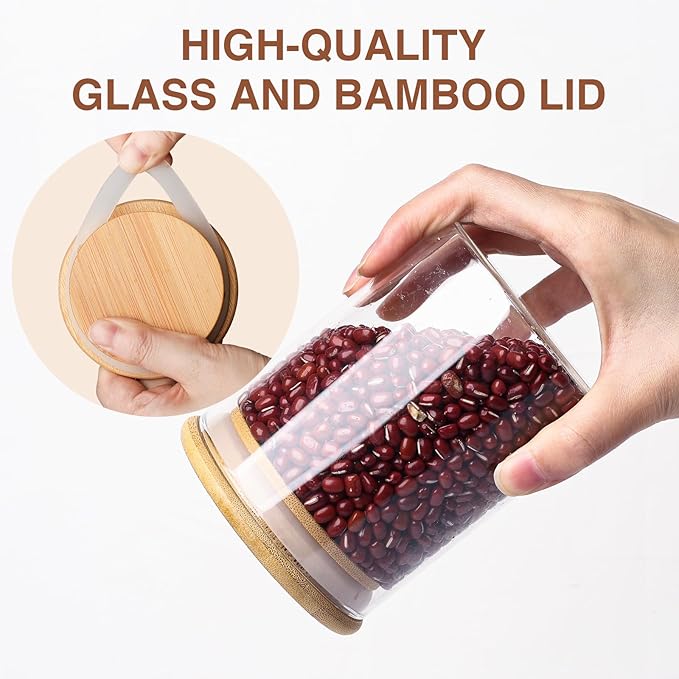 17oz Glass Food Storage Jars, Glass Jars with Bamboo Lids, Kitchen Storage Jars, Set of 12, Canisters with Airtight Lids for Spice, Coffee, Cookie, Pantry Organizers-HomvellaHome