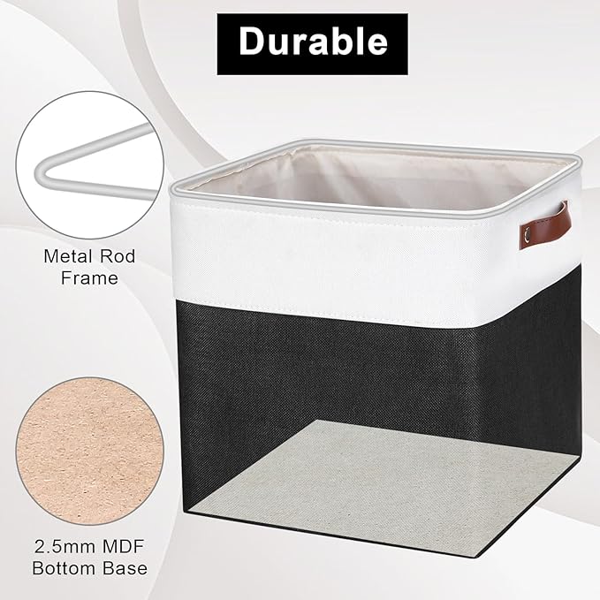 13x13 Cube Storage Bins, Collapsible Fabric Storage Box, 4 Pack Closet Baskets with Handles for Organizing, Shelf, Toys, Clothes, Home, Office, Nursery (Black&White)-HomvellaHome