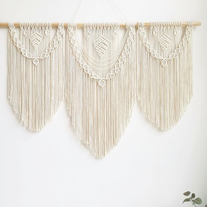 guzhiou large macrame wall hanging - Boho Tapestry Macrame Wall Decor Art- Chic Bohemian Handmade Woven Tapestry Home Decoration for Bedroom Living Room Apartment Wedding Party - 43"x32" (Beige-Leaf)-HomvellaHome