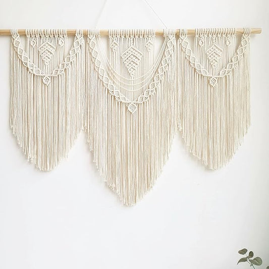 guzhiou large macrame wall hanging - Boho Tapestry Macrame Wall Decor Art- Chic Bohemian Handmade Woven Tapestry Home Decoration for Bedroom Living Room Apartment Wedding Party - 43"x32" (Beige-Leaf)-HomvellaHome