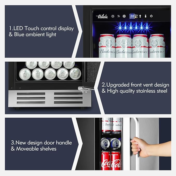 15 Inch Outdoor Beverage Refrigerator Cooler,Stainless Steel 127 Cans Beverage Fridge with French Door Under Counter Built-in or Freestanding, Perfect for Beer, Cola-HomvellaHome
