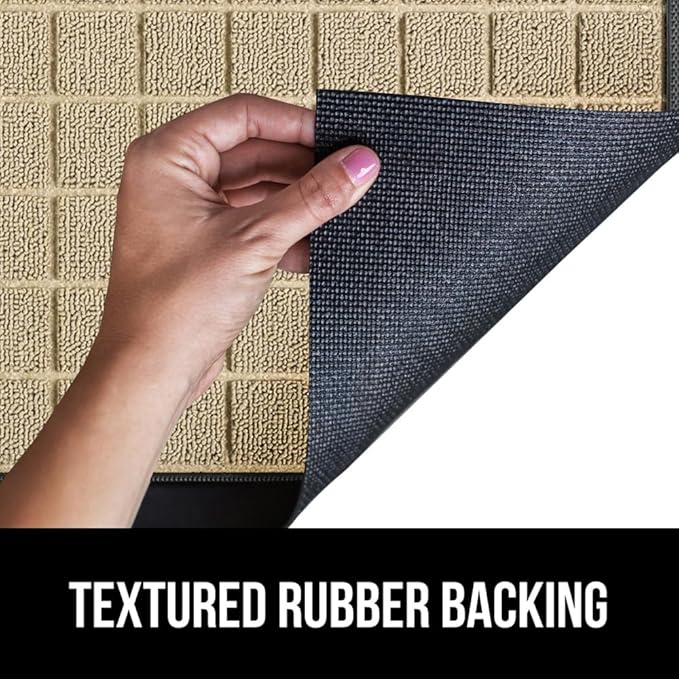 GORILLA GRIP 100% Waterproof All-Season WeatherMax Doormat US Designed Natural Rubber, Stain and Fade Resistant, Low Profile Indoor Outdoor Door Mats, Easy Clean Patio Mat, 23x35, Taupe Grid-HomvellaHome
