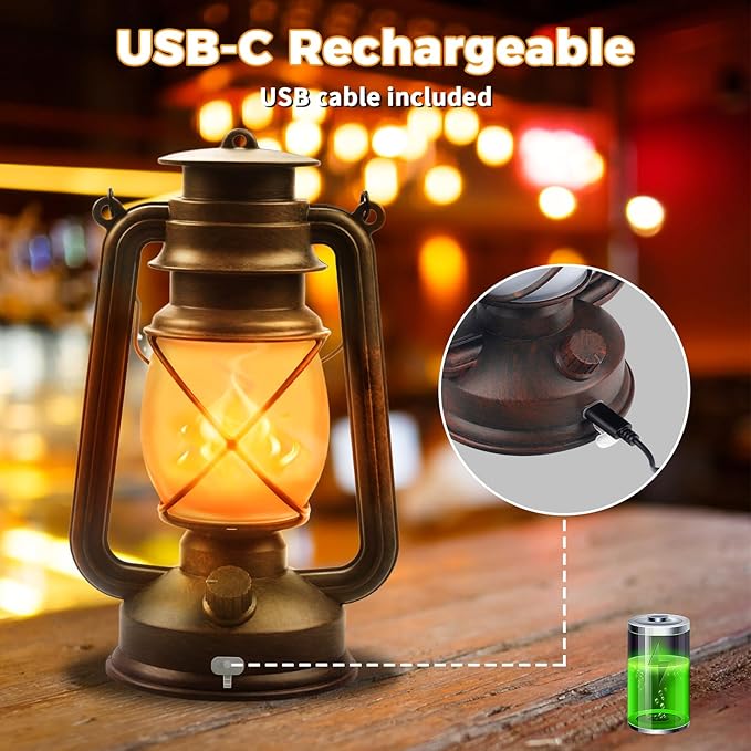 2 Pack Bronze Vintage 4 Modes Light LED Lanterns，Rechargeable Dancing Flame Lanterns Decorative Outdoor&Indoor, Remote Control Waterproof Hanging Lights for Camping,Patio Garden Pathway-HomvellaHome