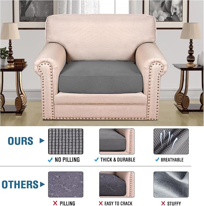 H.VERSAILTEX Super Stretch Individual Seat Cushion Covers Sofa Covers Couch Cushion Covers Slipcover Sets Thick Jacquard Textured Twill Fabric (1 Piece Chair Cushion Cover, Grey)-HomvellaHome