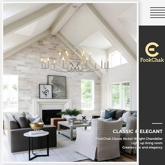 18 Light Nickel Living Room Chandelier High Ceiling Foyer Candle Chandelier Large Modern 59in Metal Chandeliers Hanging Light for Master Bedroom Dining Room Light Fixture Over Table-HomvellaHome