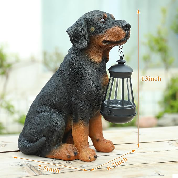 Garden Dog Statues Outdoor Decor, 13" Solar Powered LED Lights Outdoor Statue Garden Decorations Rottweiler Figurine for Patio, Lawn, Yard Art Decoration, Housewarming Garden Gift-HomvellaHome