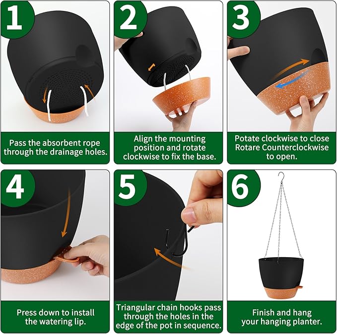 GARDIFE Large Hanging Planter, 12 inch Hanging planters for Indoor. Outdoor Plants, Self Watering Plant Pot, Plant Hanger, Black-HomvellaHome