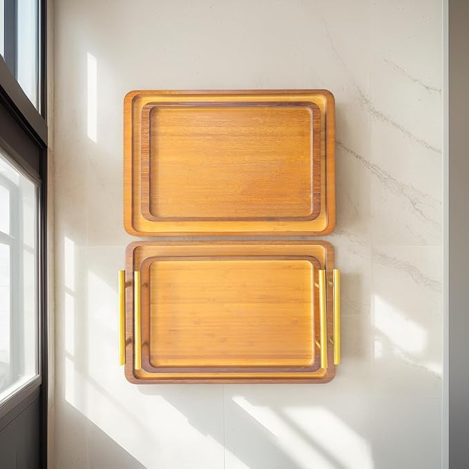 Bamboo Serving Tray – Two Sizes for Breakfast, Tea, Coffee & Snacks – Eco-Friendly Wooden Tray for Bed, Kitchen, Coffee Table, or Decorative Use-HomvellaHome