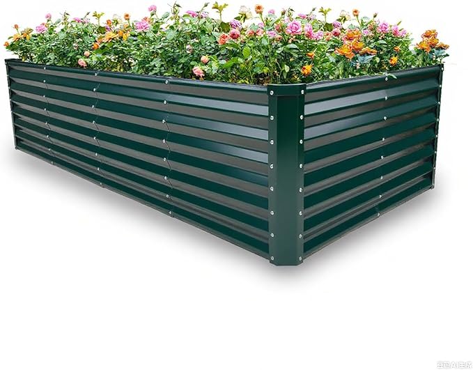 GARDMAX 8x4x2FT Galvanized Raised Garden Bed Kit, Metal Planter Boxes Outdoor with Easy Assembly, Large Garden Bed for Vegetables, Fruits, Flower, Herbs Rectangle Dark Green-HomvellaHome